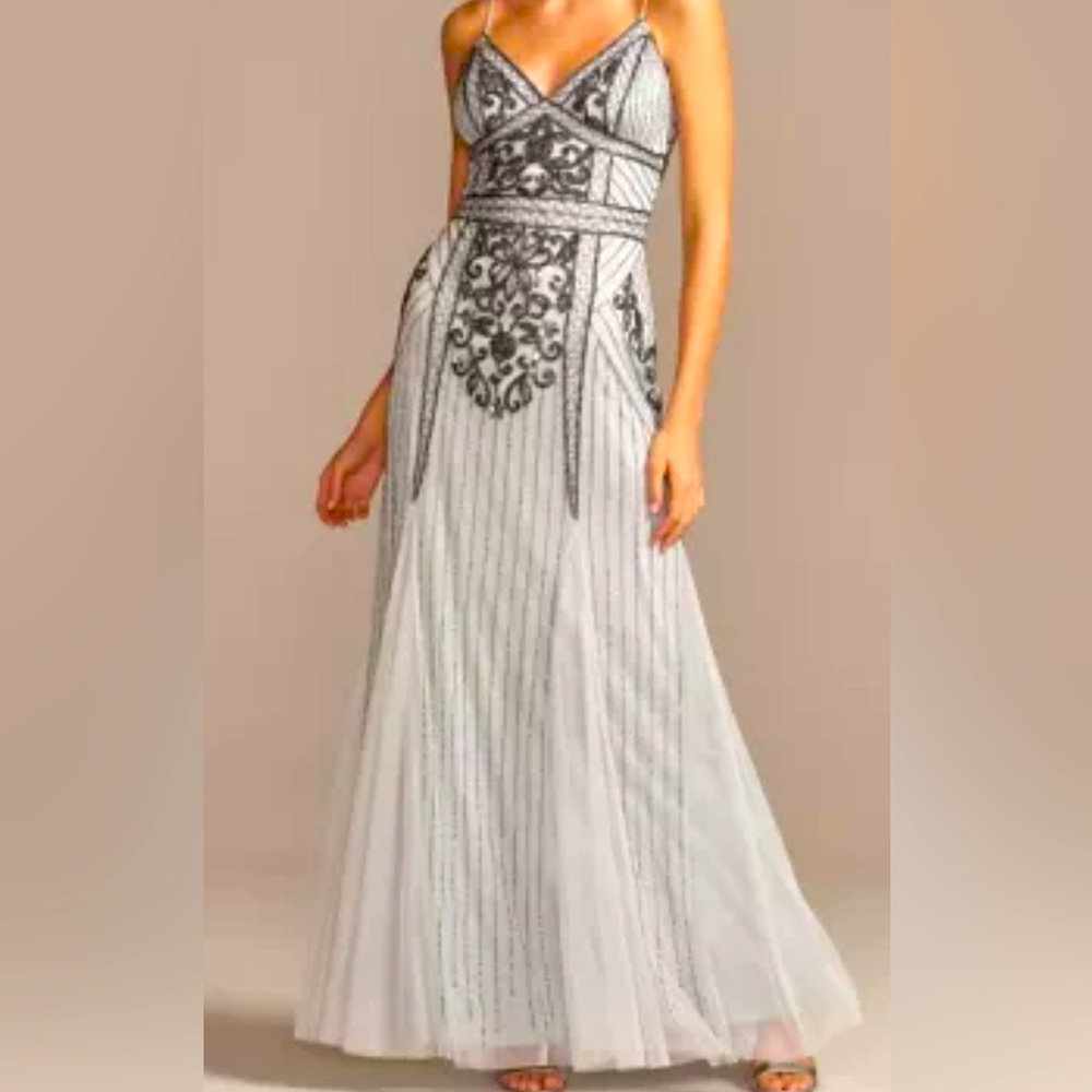David's Bridal Silver Embellished Maxi Dress